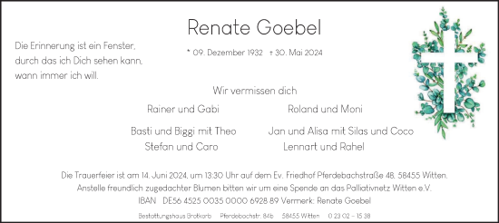 Traueranzeige von Renate Goebel von Tageszeitung