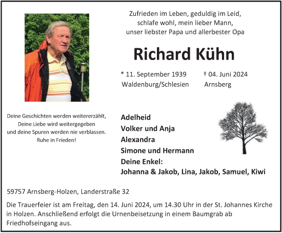 Traueranzeige von Richard Kühn von Tageszeitung