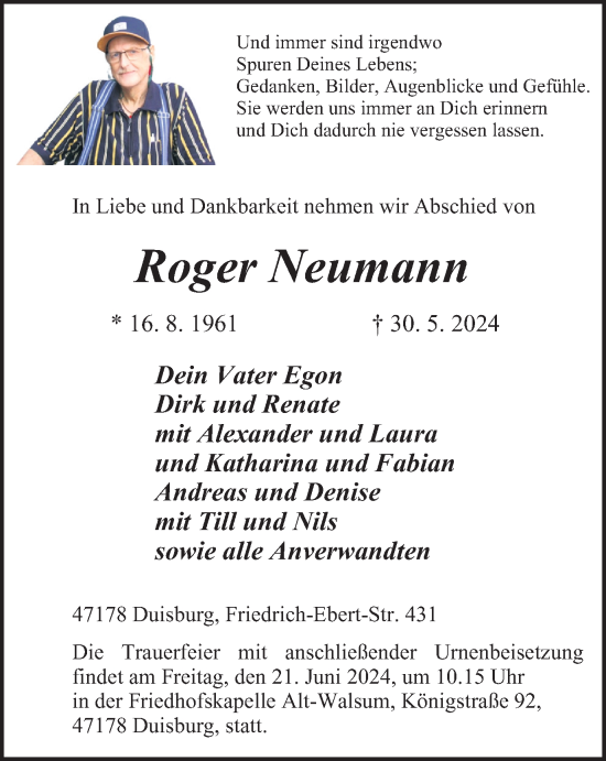 Traueranzeige von Roger Neumann von Tageszeitung