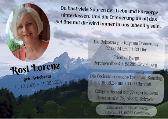 Traueranzeige von Rosi Lorenz von Tageszeitung