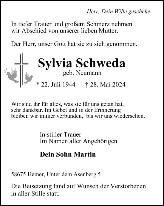 Traueranzeige von Sylvia Schweda von Tageszeitung