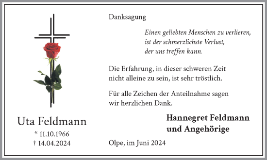 Traueranzeige von Uta Feldmann von Tageszeitung