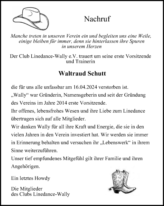 Traueranzeige von Waltraud Schutt von Tageszeitung