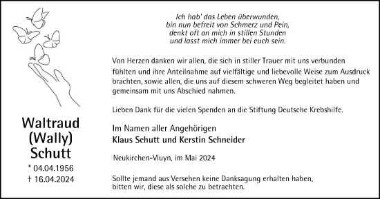 Traueranzeige von Waltraud Schutt von Tageszeitung