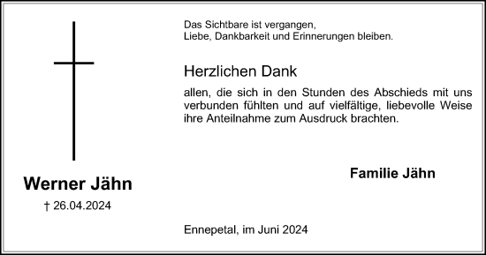 Traueranzeige von Werner Jähn von Tageszeitung