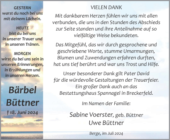 Traueranzeige von Bärbel Büttner von Tageszeitung
