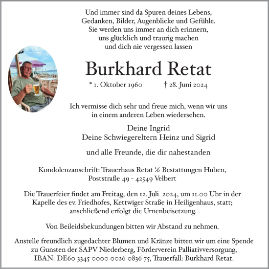 Traueranzeige von Burkhard Retat von Tageszeitung