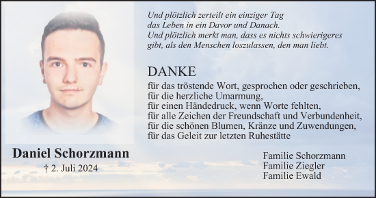 Traueranzeige von Daniel Schorzmann von Tageszeitung