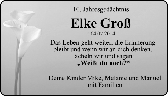 Traueranzeige von Elke Groß von Tageszeitung