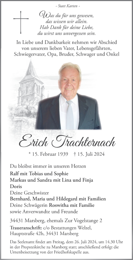 Traueranzeige von Erich Trachternach von Tageszeitung
