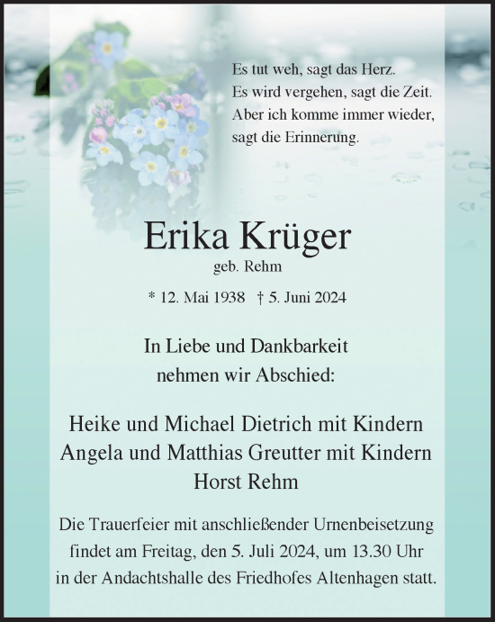 Traueranzeige von Erika Krüger von Tageszeitung
