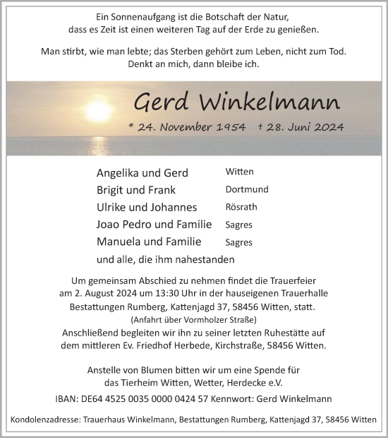 Traueranzeige von Gerd Winkelmann von Tageszeitung