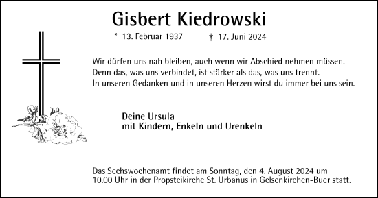 Traueranzeige von Gisbert Kiedrowski von Tageszeitung