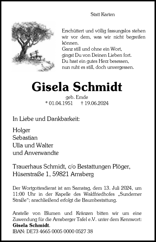 Traueranzeige von Gisela Schmidt von Tageszeitung