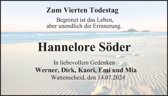 Traueranzeige von Hannelore Söder von Tageszeitung