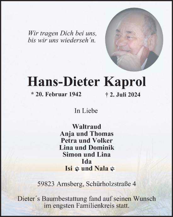 Traueranzeige von Hans-Dieter Kaprol von Tageszeitung