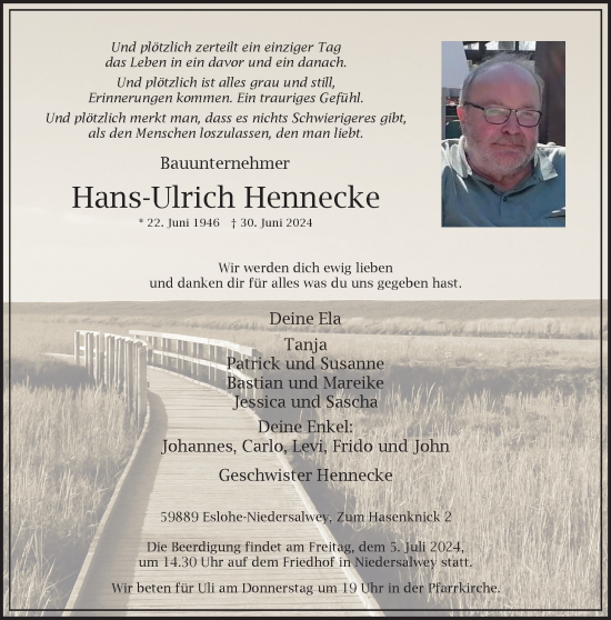 Traueranzeige von Hans-Ulrich Hennecke von Tageszeitung