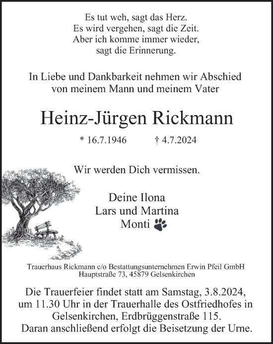 Traueranzeige von Heinz-Jürgen Rickmann von Tageszeitung