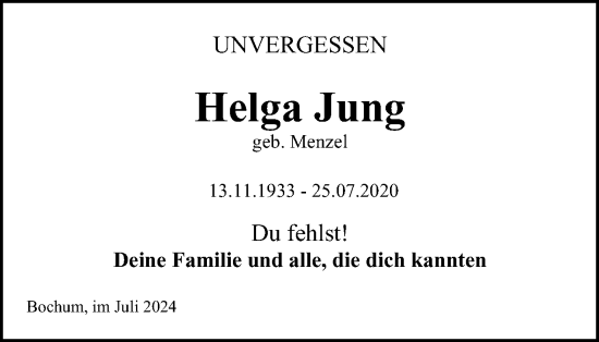 Traueranzeige von Helga Jung von Tageszeitung