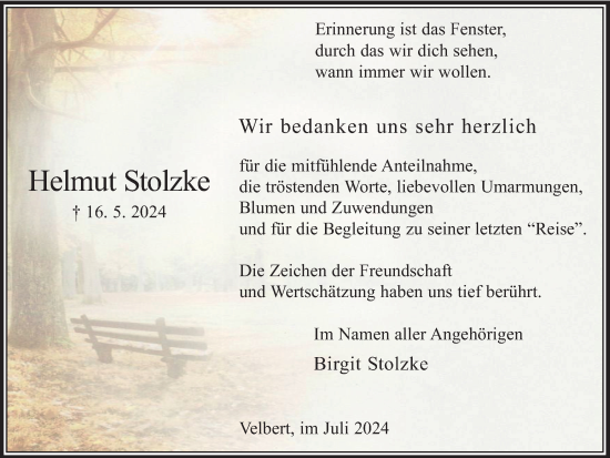 Traueranzeige von Helmut Stolzke von Tageszeitung