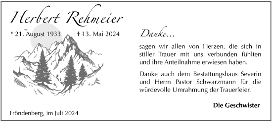 Traueranzeige von Herbert Rehmeier von Tageszeitung