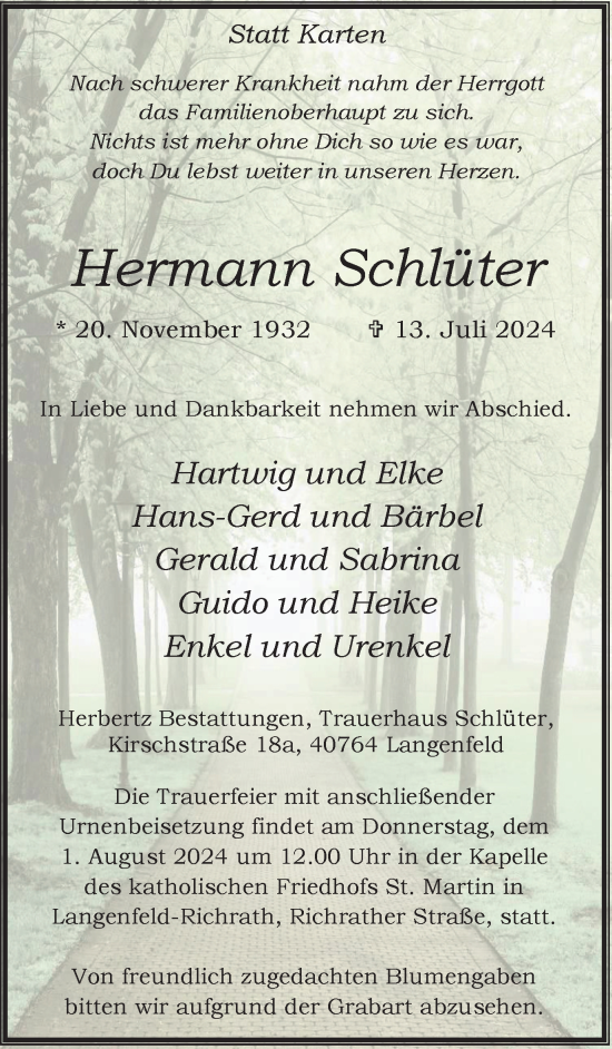 Traueranzeige von Hermann Schlüter von Tageszeitung