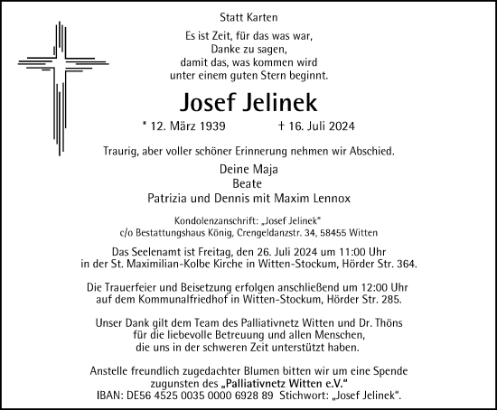 Traueranzeige von Josef Jelinek von Tageszeitung