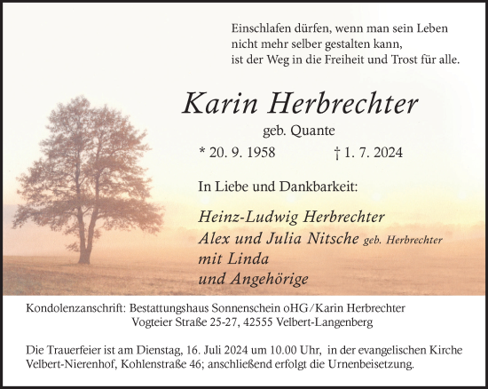 Traueranzeige von Karin Herbrechter von Tageszeitung