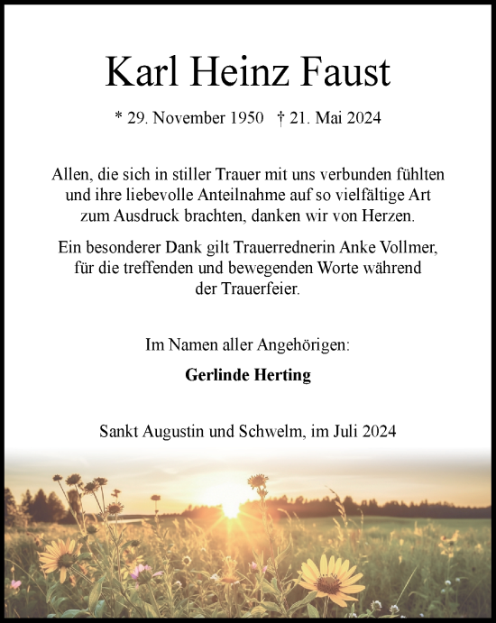 Traueranzeige von Karl Heinz Faust von Tageszeitung