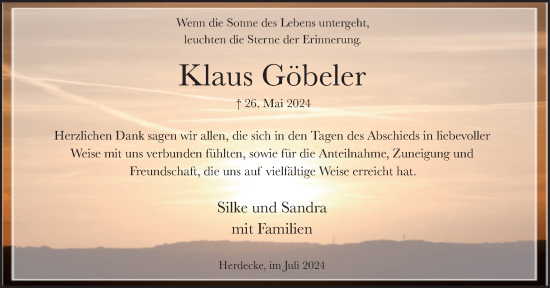 Traueranzeige von Klaus Göbeler von Tageszeitung