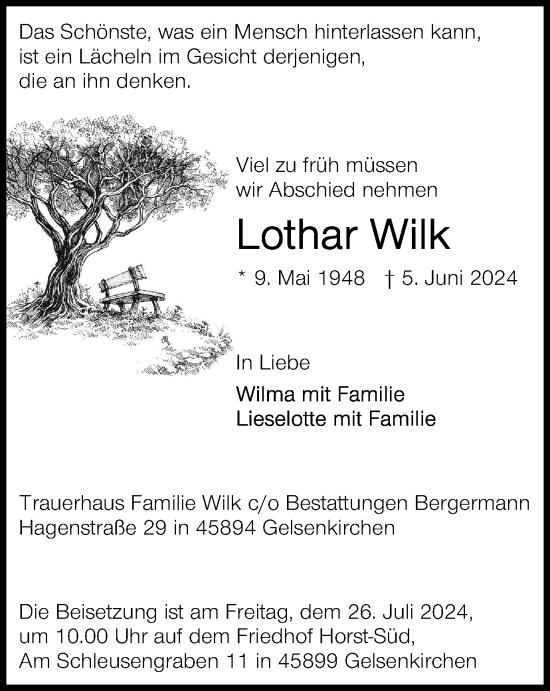 Traueranzeige von Lothar Wilk von Tageszeitung
