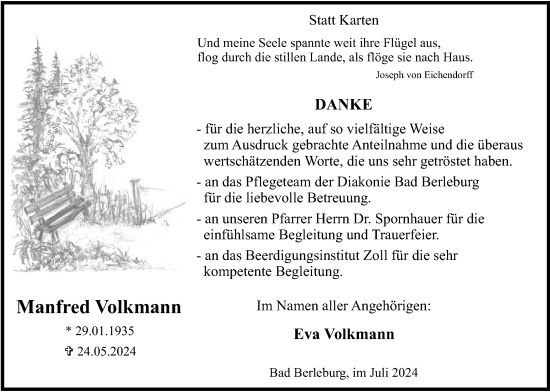 Traueranzeige von Manfred Volkmann von Tageszeitung