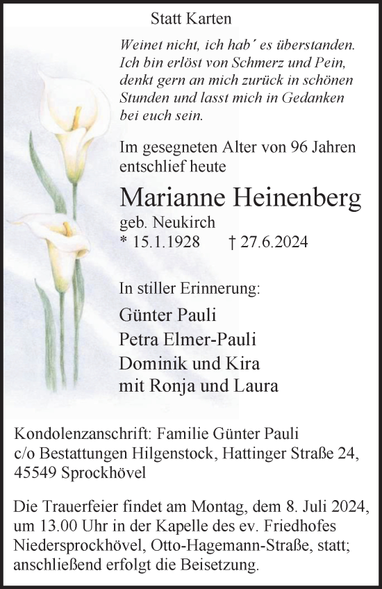 Traueranzeige von Marianne Heinenberg von Tageszeitung