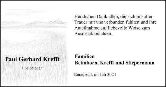 Traueranzeige von Paul Gerhard Krefft von Tageszeitung