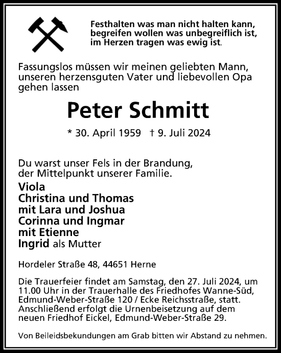 Traueranzeige von Peter Schmitt von Tageszeitung