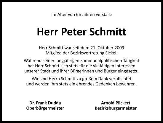 Traueranzeige von Peter Schmitt von Tageszeitung