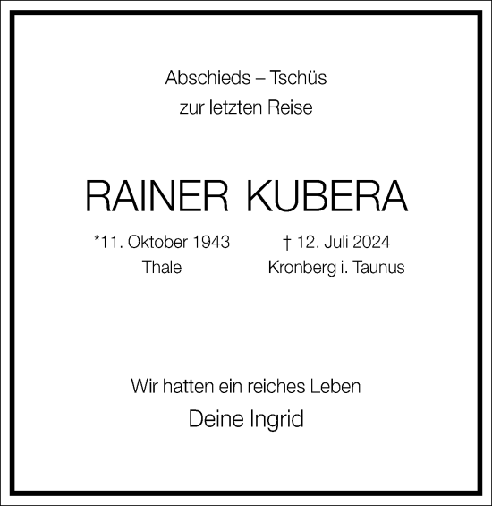 Traueranzeige von Rainer Kubera von Tageszeitung