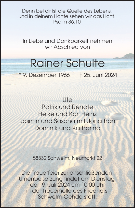 Traueranzeige von Rainer Schulte von Tageszeitung