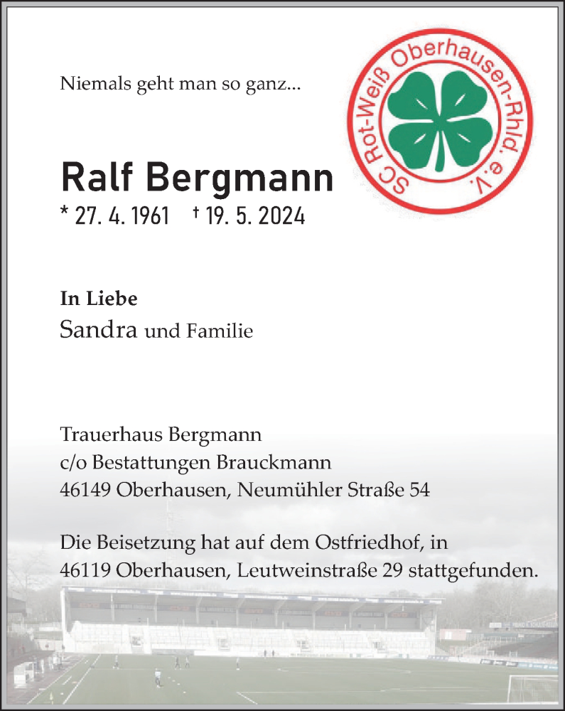  Traueranzeige für Ralf Bergmann vom 06.07.2024 aus Tageszeitung