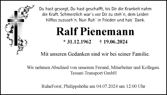 Traueranzeige von Ralf Pienemann von Tageszeitung