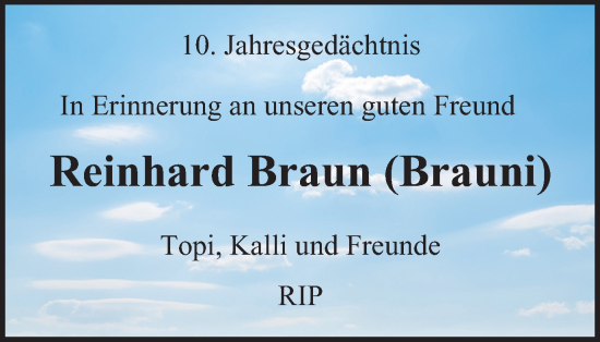 Traueranzeige von Reinhard Braun von Tageszeitung