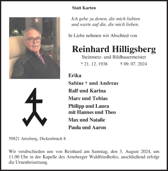 Traueranzeige von Reinhard Hilligsberg von Tageszeitung