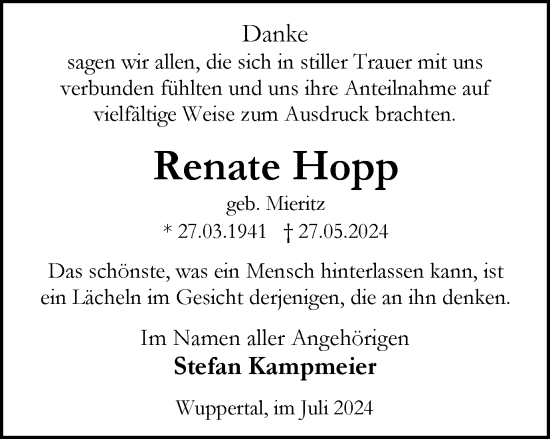 Traueranzeige von Renate Hopp von Tageszeitung