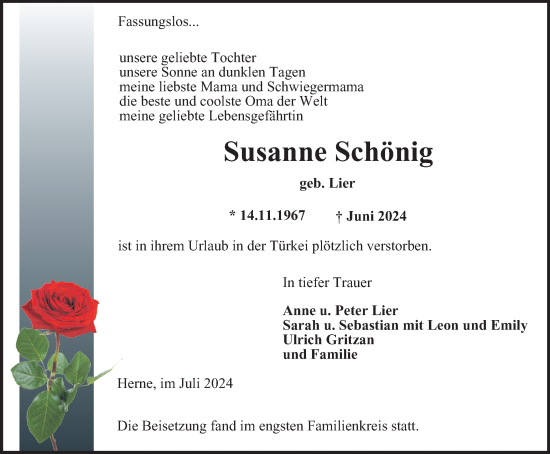 Traueranzeige von Susanne Schönig von Tageszeitung