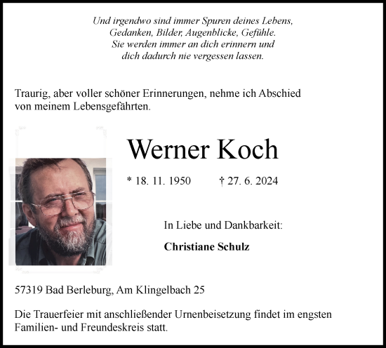 Traueranzeige von Werner Koch von Tageszeitung