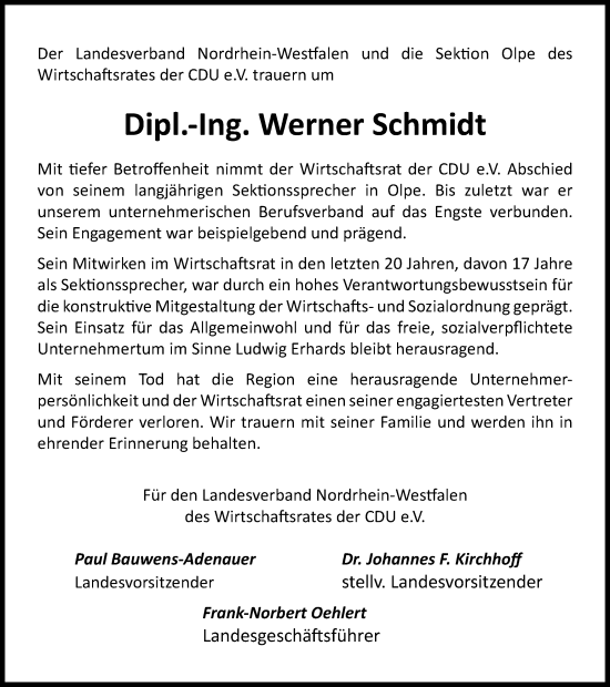 Traueranzeige von Werner Schmidt von Tageszeitung