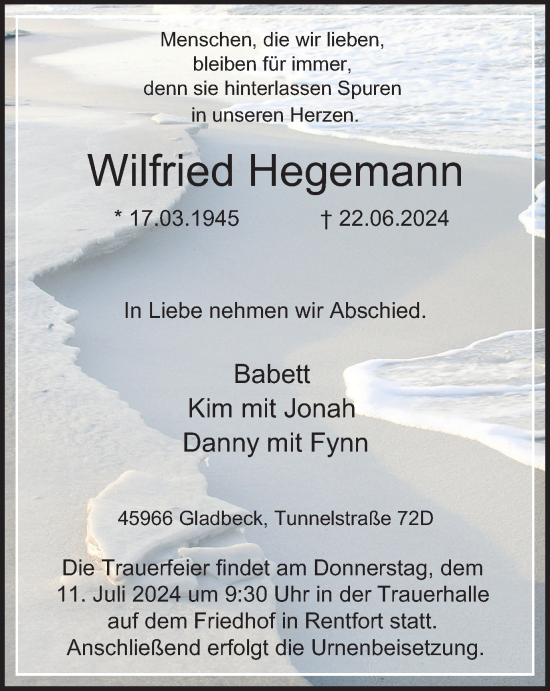 Traueranzeige von Wilfried Hegemann von Tageszeitung