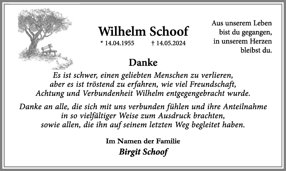  Traueranzeige für Wilhelm Schoof vom 13.07.2024 aus Tageszeitung