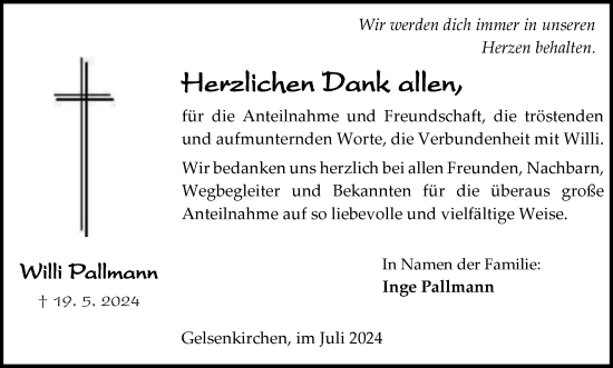 Traueranzeige von Willi Pallmann von Tageszeitung