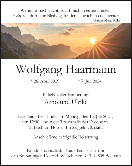 Traueranzeige von Wolfgang Haarmann von Tageszeitung